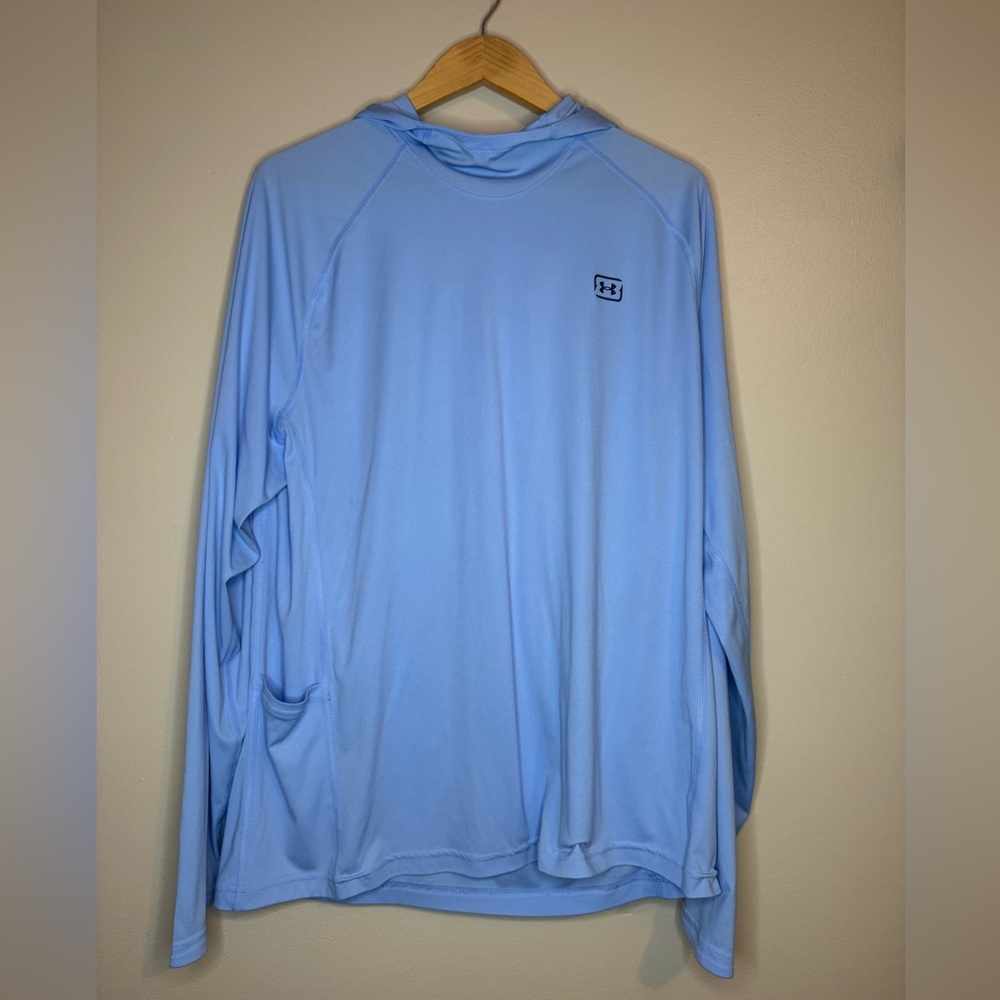 Under Armour Light Blue Performance Hooded Shirt Long Sleeve Athletic Hoodie Men